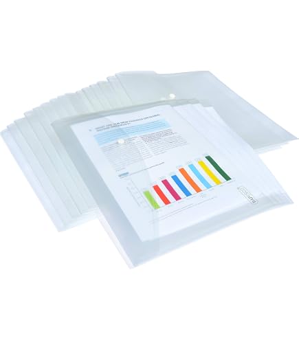 48 Pochettes Porte Document A4 Transparentes - Avec Bouton Pression | Polypropylène