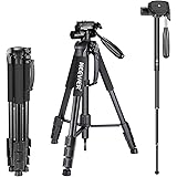 Neewer Portable Aluminum Alloy Camera 2-in-1 Tripod Monopod Max. 70"/177 cm with 3-Way Swivel Pan Head and Carrying Bag for DSLR,DV Video Camcorder
