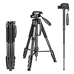 Neewer 10089015, Treppiede monopiede portatile in lega di alluminio con testa pan girevole a 3 vie, borsa da transporto...