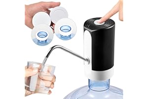 Meyson Dispensador de Agua USB 1200 mA Eléctrico con Tubo para Todo Tipo de Garrafas - Libre de BPA - Incluye Cargador, Manguera de 55 cm y 4 Acoples para Distintas Garrafas, Acero inoxidable.