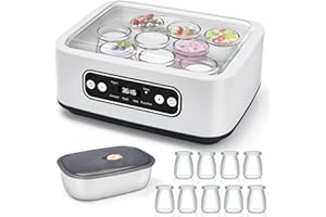 LNOPEVER 1.6L Yogurtera, Con 9 Latas PortáTiles, 304 Ollas Interiores De Acero Inoxidable, CronóMetro Ajustable Y Calentamiento PTC Para Yogur Casero, Natto, Vino De Arroz Y FermentacióN