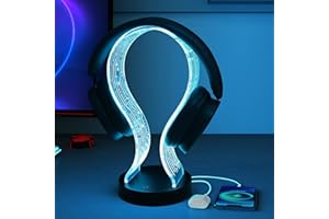 Ammonite Light Up Headphone Stand, 16 Farbe leuchtet Gaming Schreibtisch Accessoire mit 1 USB-Ladeanschluss und 1 Typ-C-Ladeanschlüsse, USB-Power und PCB-Muster, Geschenke für Gamer Freund Junge Mann