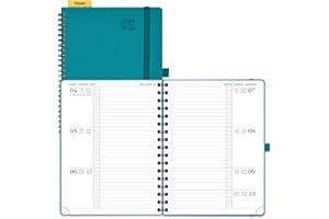 POPRUN Agenda 2025 2026 Semainier 22 x 16,5 cm D'Août 2025 à Déc 2026, Planner Disposition Horizontale Scolaire 17 Mois avec Couverture Souple Spirale, Règle et signet, Papier 80g/m², Pacifique Vert