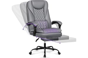 DoChair Silla Oficina ergonómica Silla Escritorio hasta 140°con Reposapiés Reposacabezas Función Mecedora Silla Giratoria Imitación Cuero, Gris