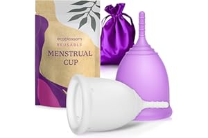EcoBlossom Reusable Menstrual Cup - The Most Reliable Medical Grade Silicone Period Cups - Comfortably Use for 12 Hours. Set of 2 Coloured Cups (Size: Small)