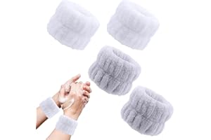 DROKENLE 4 Pcs Wrist Bands for Washing Face, Microfiber Face Wash Wristbands Absorbent Wash Towel Band Scrunchies Prevent Liquids Away from Spilling Down Arms for Women Girls