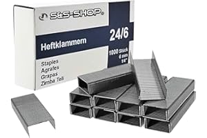S&S-Shop Lot de 1000 Agrafes 24/6 Extra Résistantes pour Agrafeuse de Bureau, Agrafes Standard, Aiguilles Galvanisées, Fournitures de Bureau, École et Maison