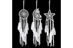 Jetec 3 Stück Traumfänger Mond Sonnen Stern Design Gross Traumfänger Handgefertigt Dream Catchers für Wand Kunst Hängend Deko für Schlafzimmer Kinder Jungen Mädchen Drinnen Intdoor Outdoor (Weiß)