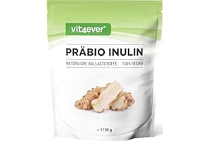 VIT4EVER Poudre d'inuline prébio - 1100 g (1,1 kg) - Haute teneur en fibres - Prébiotique - Contrôlé par des résidus - Origine Europe - Naturellement issu de la racine de chicorée - 100% végétalien