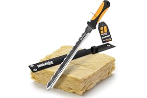 Hinrichs Dämmstoffmesser - rostfreies Dämmmesser 420mm - Gehärtete Doppelschliff-Stahlklinge 280mm - Dämmstoffschneider mit Etui - Geeignet für Dämmwolle, Styropor, Schaumstoff uvm.