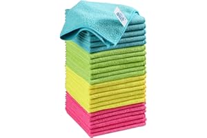 HOMEXCEL Mikrofasertücher 24 Stück, Mikrofaser Reinigungstücher Lappen Putztücher Fenster Tuch Mikrofasertücher Geschirrtücher für Auto,Küche,Haus 30,5 x 30,5 cm