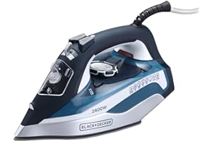 BLACK+DECKER Steam Iron, 2400W Power, 380ml Water Tank, Ceramic-Coated Soleplate, Anti-Drip, Anti-Calc, Auto Shutoff, Vertical, Self-Clean, Steam Burst, 35g/min Continuous, Blue - X2150-B5