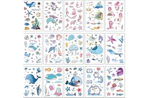 Sunshine smile tatuaże z brokatem, tatuaże tymczasowe, tatuaże dla dzieci, kreskówki, motyle, jednorożce zwierząt, zestaw tatuaży dla dzieci, dziewczynek, chłopców, na festiwal, imprezę, jako prezent Ozean