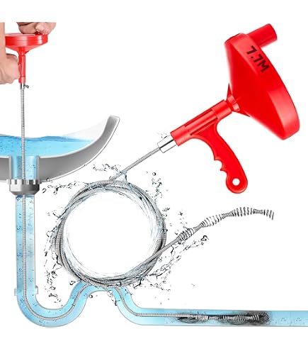 50 FT Drain Snake – Hair Clog Remover Tool For Toilets, Sinks, Bathtubs, Shower Drains – Heavy Duty Spring Steel Auger