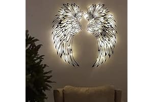 PRTECY Large Metal Angel Wings Wall Décor, LED Angel Wings Wall Sculpture Art Hanging Angel Wings for Home Bedroom Living Room Garden Office