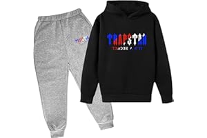 OVERSTEPA Trapstar Ensemble Jogging 2 Pièces Sweat À Capuche Et Pantalon De Sport Enfants Garçon Fille Hoodies Manches Longues Tenue De Sport Sweatshirts Survêtement Sportswear Trapstar Ensemble Enfant