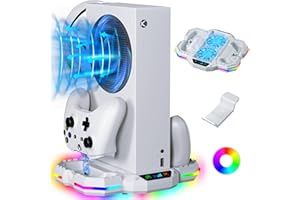 ZAONOOL Kühlständer mit Ladestation für Xbox Series S, Dual Controller Ladestation und Konsolenlüfter Kühlerzubehör mit 13 RGB Lichtern, Kopfhörerhalter und 2 USB Anschlüssen, Weiß