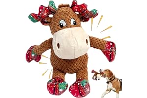 CIIVURR Christmas Dog Squeaky Toys with Crinkle, Xmas Interactive Plush Dog Toys, Dog Enrichment Chew Toys to Keep Them Busy, Dog Toys for Small Medium Large Dogs, Puppy Toys - Deer