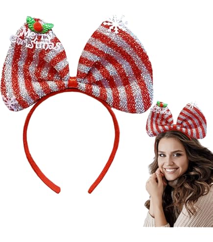 Claire's Christas Headband, Red Sequin & Holly Large Bow Hairband - View #9