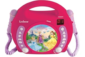 Lexibook Princess Princesses Lettore CD con Microfono, Principesse Disney, Colore Viola/Rosa, RCDK100DP