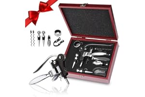 QDRECLOD Cavatappi, 8 Pezzi Apribottiglie Professionali Set di Accessori da Vino con Scatola Regalo, Apribottiglie Vino con Aeratore, Versatore, Tappi, Tagliacapsule, Spirali di Ricambio e Anello Antigoccia