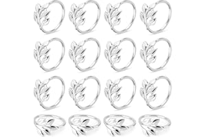 CANCYCC Napkin Rings Silver, Pack of 16 Napkin Rings, Leaf Shape Napkin Rings, Metal Napkin Buckles for Decorating Weddings, Christmas, Family Parties, Dining Tables