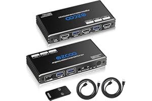 ROFAVEZCO KVM Switch HDMI USB 3.0 2 Ports with Hotkey 4K 60Hz Share 2 Computers with one Keyboard Mous HDR D-olby Vision HDCP2.2 Remote Control Wireless Keyboard and Mouse Connections USB3.0 Cable Included