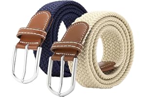 SZJH Set of 2 Womens Belt Casual Braided Elastic Fabric Woven Stretch Elasticated Belts