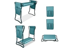 UPSTARTECH Taburete de Rodillas Asiento para Jardinería Kneeler con 2 Bolsas, Taburete Reclinatorio de Jardín Plegable, Espuma EVA, Soporte hasta 150 kg, 60x27x49cm