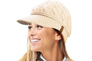 TOSKATOK Gorro de Invierno con Forro Polar con Forro Polar de Peluche R80 cálido de Punto de Cable con Pico para Mujer