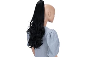 CAISHA 60cm Postiche Ponytail Natte Queue De Cheval Extensions De Cheveux Avec Griffe De Papillon Légèrement Ondulé Noir H48