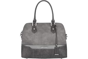 David Jones - Bolso de Mano Bugatti Mujer - Bolso Bandolera Hombro Cuero PU - Tote Mensajero Señora Multicolor Rayas PU - Shopper Mediano Bolera Piel - Satchel Moda Trabajo Diario Vida - Gris Oscuro