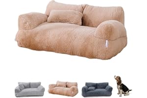 BEAUTYLAST Revuera Pet Sofa, Calming Dog Bed Fluffy Plush Pet Sofa, Washable Puppy Sleeping Bed Cat Couch Pet Sofa Bed for Large Small Dogs & Cats (45 * 38 * 22cm,Khaki)