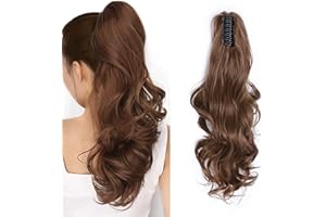MY-LADY Coleta Postiza con Pinza Extensiones de Clip de Pelo Natural Extensiones de Cabello Rizadas Sintético Ondulado Ponytail Largo Claw 45cm Marrón claro