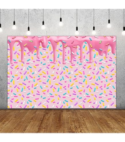6.5x6.5FT Donut Round Backdrop - Pink Dripping Donut Theme Photo Background