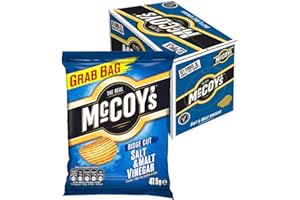 MCCOYS McCoy's Ridge Cut Crisps, Multipack Box of Flavoured Potato Crisp Snacks, 36 x 47.5g – Salt & Malt Vinegar