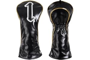 LZFAN Funda para cabeza de palo de golf, cubierta para cabeza de conductor, cubierta de madera de calle, cubierta híbrida para cabeza de club, cuero negro, ribete dorado