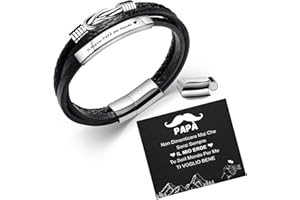 TERRISHE Regalo Uomo Bracciale Uomo Bracciale In Pelle Nera, Regalo per Papà Figlio Mariti Fidanzati, Regalo In Pelle per la Festa del Papà Laurea Compleanno Natale San Valentino