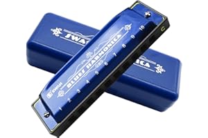 TIOAMY Blues Harmonica Mouthorgan 10 Holes Armonica Diatonic Harp Key of C Mouth Organ Metal Woodwind Music Instrument Gift