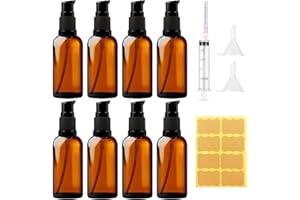 MirraSwit 8 Pcs 50ml Flaconi Vuoti in Vetro Marrone, Portatile Nebulizzazione Fine Flaconi Spray, Dispenser per Pompa da Viaggio, con Fuchi, Siringe, Adesivi per Aromaterapia, Oli Essenziali