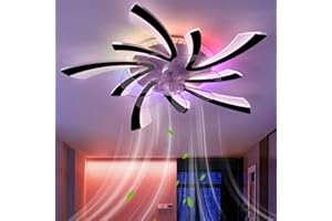 GWYAJTU RGB Deckenventilator Mit Beleuchtung Und Fernbedienung Leise, Moderne Blume Ventilator Lampe LED Dimmbar, 6 Gang DC Motor Reversibler Deckenlampe Mit Ventilator Für Schlafzimmer Wohnzimmer-Black