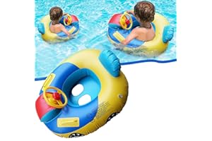 iEasey Niedlich Baby Schwimmring Aufblasbarer, Baby Auto Schwimmen Schwimmtrainer mit Lenkrad, Schwimmbad Kinderboot Schwimmer Schwimmreifen Float Ring für Kinder 1-5 Jahre (Baby Schwimmring)