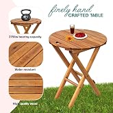 60x50x40 cm Ahşap Katlanır Yuvarlak Kamp Masası | Piknik, Bah&ccedil;e ve Balkon | Kolay Taşımalı - Doğal Bambu Rengi
