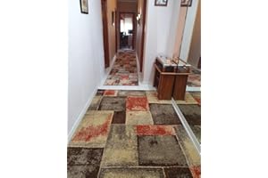 ALFOMBRAS IBERIA - Alfombra Pasillo | Pelo Corto Polipropileno y Lavable | Antideslizante | Varias Medidas, Ideales para Todo Tipo de Pasillos Largos, Pie de Cama, Corredor (67x350cm, Marrón/Beige)