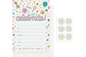 Rileys & Co. 50 Party Invitation Cards with Envelopes and Bonus Stickers, Kids Birthday Invitations for Boys and Girls with Cute Graphics and Paper, 7x5 Inches (17 x 13 cm)