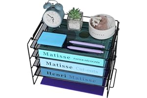 TSDRBWO Bac à courrier à 4 niveaux pour bureau bien rangé, organiseur de bureau en maille métallique, organiseur de bureau en maille, plateau de papier en maille métallique pour bureau, école, maison