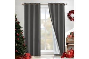 CYCMACO 100% Cortinas Opacas 2 Piezas, 140x300cm, Efecto Lino, Cortinas Termicas Aislantes Frio Y Calor, con Ojales, Acusticas Cortina Moderno, para Dormitorio, Salón Y Cocina, Gris