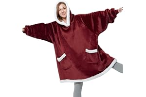 BEDSURE Bluza z kapturem, oversize, sweter damski – przytulny koc z rękawami, Sherpa, koc z rękawami i kapturem, czerwony, przytulny sweter damski, bluza z kapturem, oversize, XXL, 95 x 83 cm