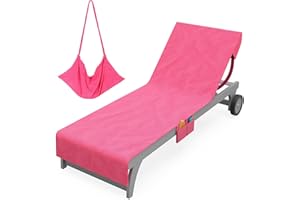 Vinsani Sun Lounger Beach Towel Carry with Pockets Sand Free Compact Bag Soft Microfibre Quick Dry Lightweight 215 x 73 cm for Holiday Summer Garden Swim Pool Beach Lounger Towels – Pink