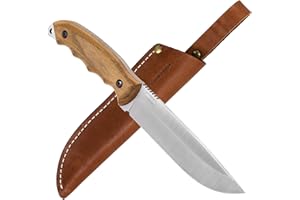 BPSKNIVES BPS Knives HK6 - Cuchillo de Acero Inoxidable Hecho a Mano para Bushcraft - Hoja Fija y Mango Completo - Con Funda de Cuero